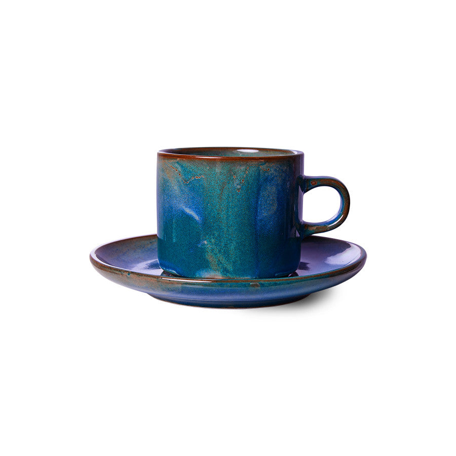 HK Living CHEF CERAMICS: CUP AND SAUCER, RUSTIC BLUE