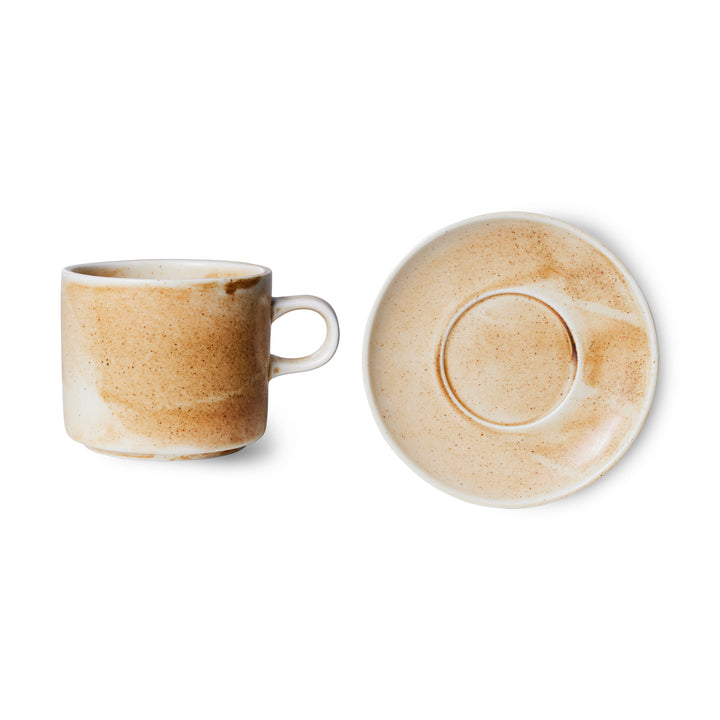 HK Living Chef ceramics: cup and saucer, rustic cream/brown