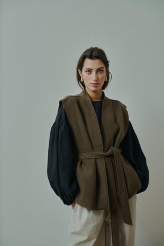 Ea waistcoat made in pure boiled wool colour Beech