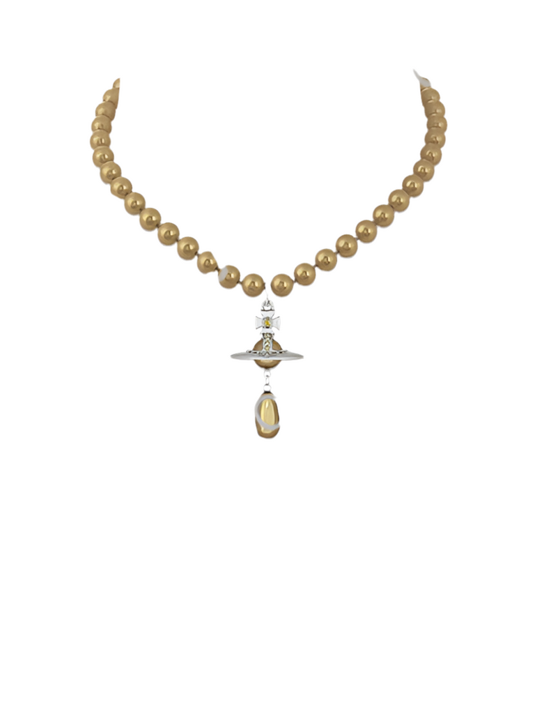 Vivienne Westwood One Row Pearl Drop Choker Platinum / Crystal Bronze Pearl / Gold