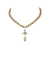 Vivienne Westwood One Row Pearl Drop Choker Platinum / Crystal Bronze Pearl / Gold