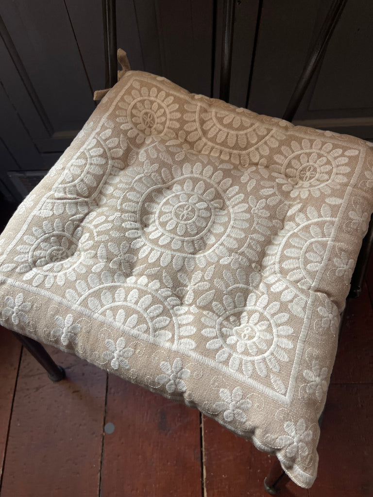 Natural Cotton Embroidered Gaddi Seat Cushion