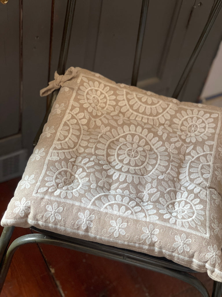 Natural Cotton Embroidered Gaddi Seat Cushion