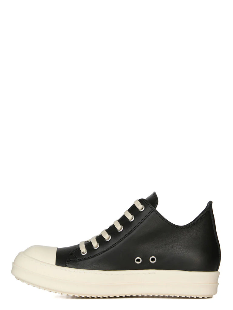 Rick Owens SS26 Temple Low Sneaks in Black/Milk/Milk Full Grain Cow Leather
