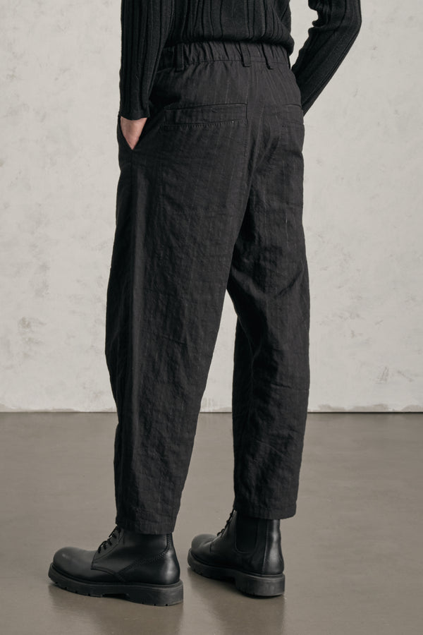 Transit Loose-fit tobi trousers in mottled pinstriped cotton blend with hand embroidery on the back pocket