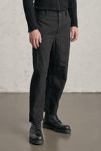 Transit Loose-fit tobi trousers in mottled pinstriped cotton blend with hand embroidery on the back pocket