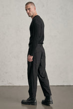 Transit Loose-fit tobi trousers in mottled pinstriped cotton blend with hand embroidery on the back pocket