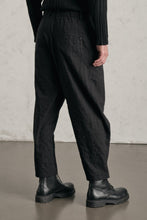 Transit Loose-fit tobi trousers in mottled pinstriped cotton blend with hand embroidery on the back pocket