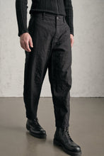 Transit Loose-fit tobi trousers in mottled pinstriped cotton blend with hand embroidery on the back pocket