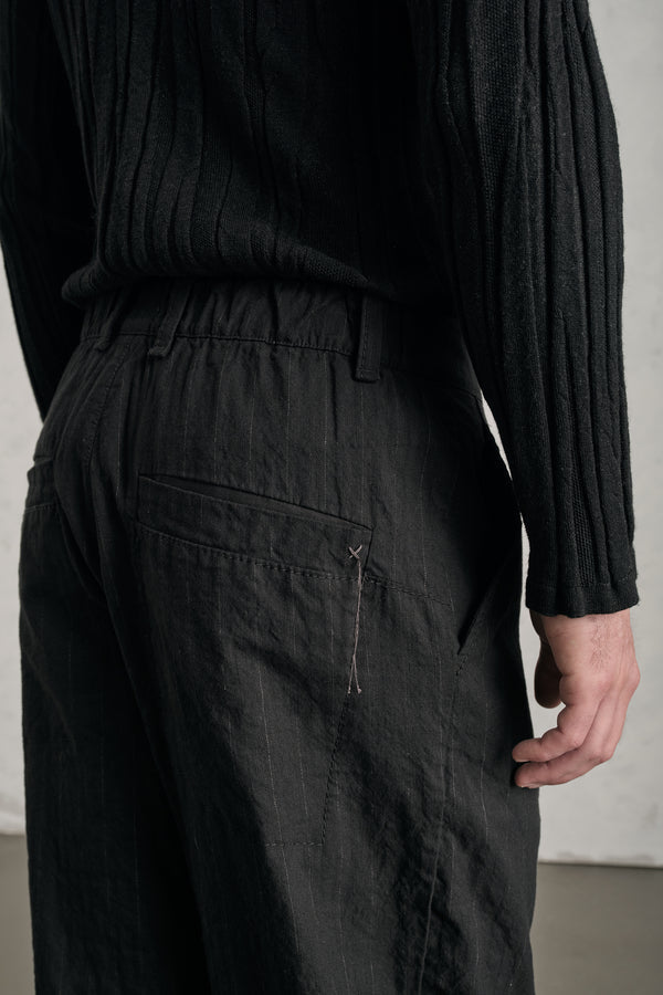 Transit Loose-fit tobi trousers in mottled pinstriped cotton blend with hand embroidery on the back pocket