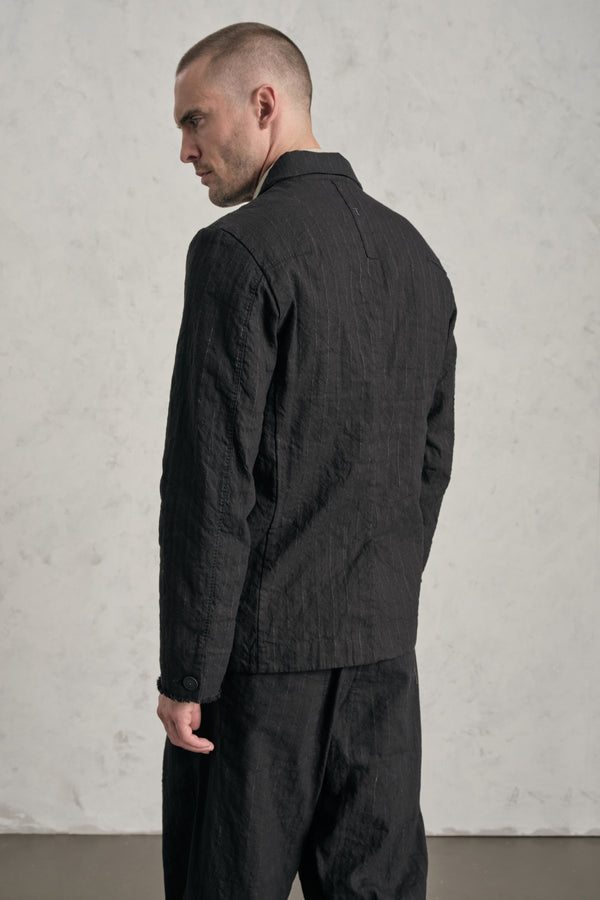 Transit Regular-fit jacket in pinstriped cotton blend, hand embroidery on breast pocket