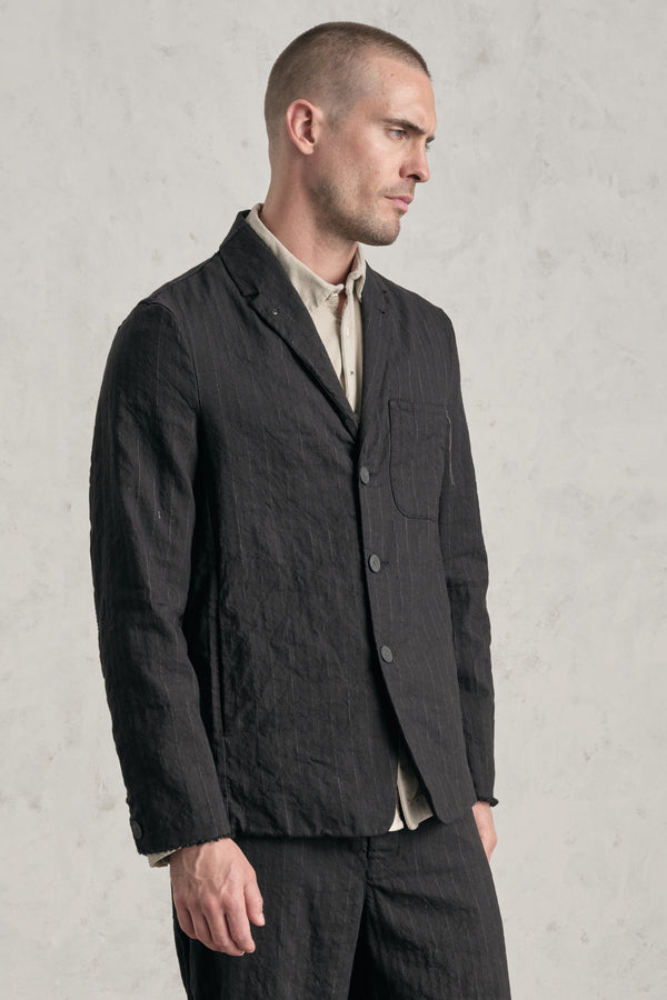 Transit Regular-fit jacket in pinstriped cotton blend, hand embroidery on breast pocket