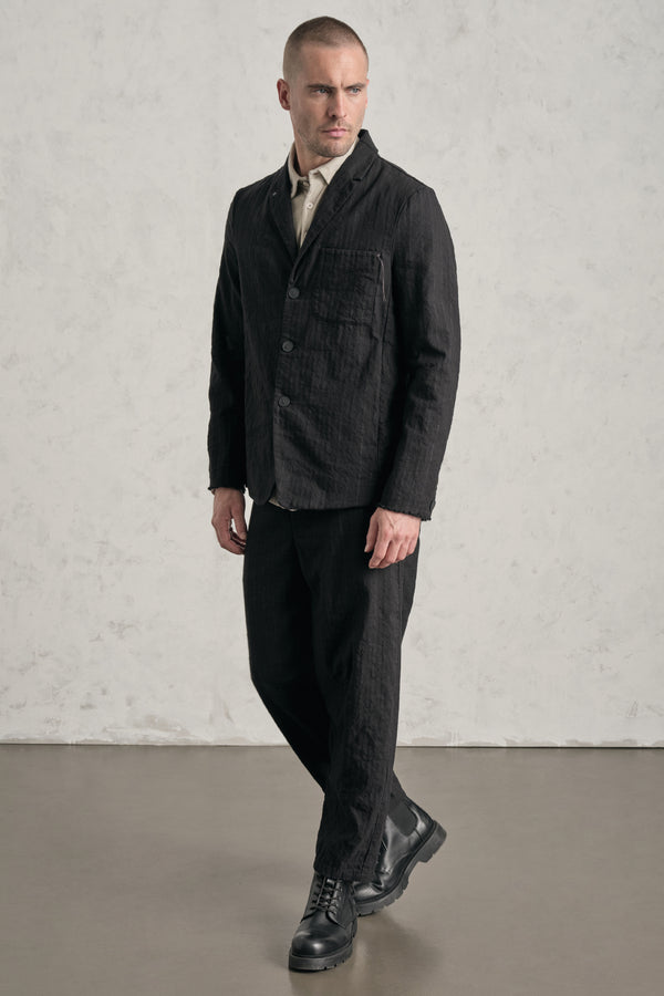 Transit Regular-fit jacket in pinstriped cotton blend, hand embroidery on breast pocket