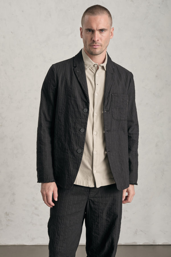Transit Regular-fit jacket in pinstriped cotton blend, hand embroidery on breast pocket