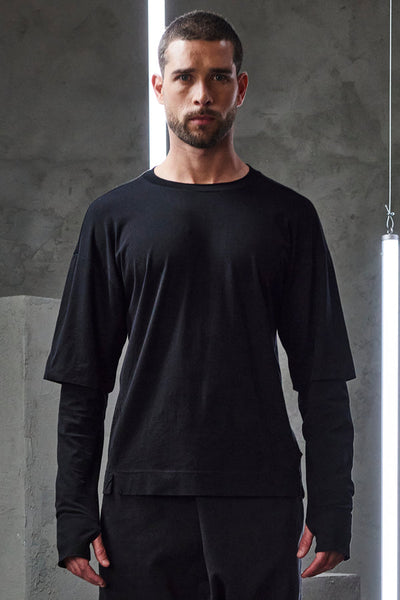 Transit Mens Cotton jersey oversize t-shirt with double sleeve