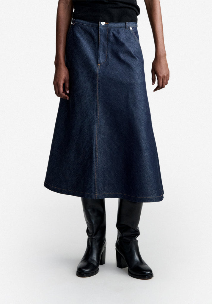 A.P.C. Women JUPE SEASIDE Flared skirt in indigo blue Japanese denim