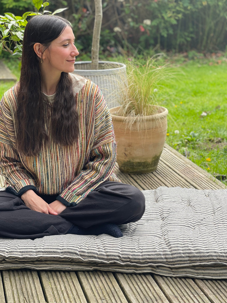 Maitri: Recycled Cream and Olive stripes mattress