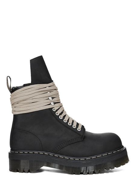 DR. MARTENS X RICK OWENS FW25 QUAD SOLE STEEL TOE BOOT IN OILY NUBUCK COW LEATHER