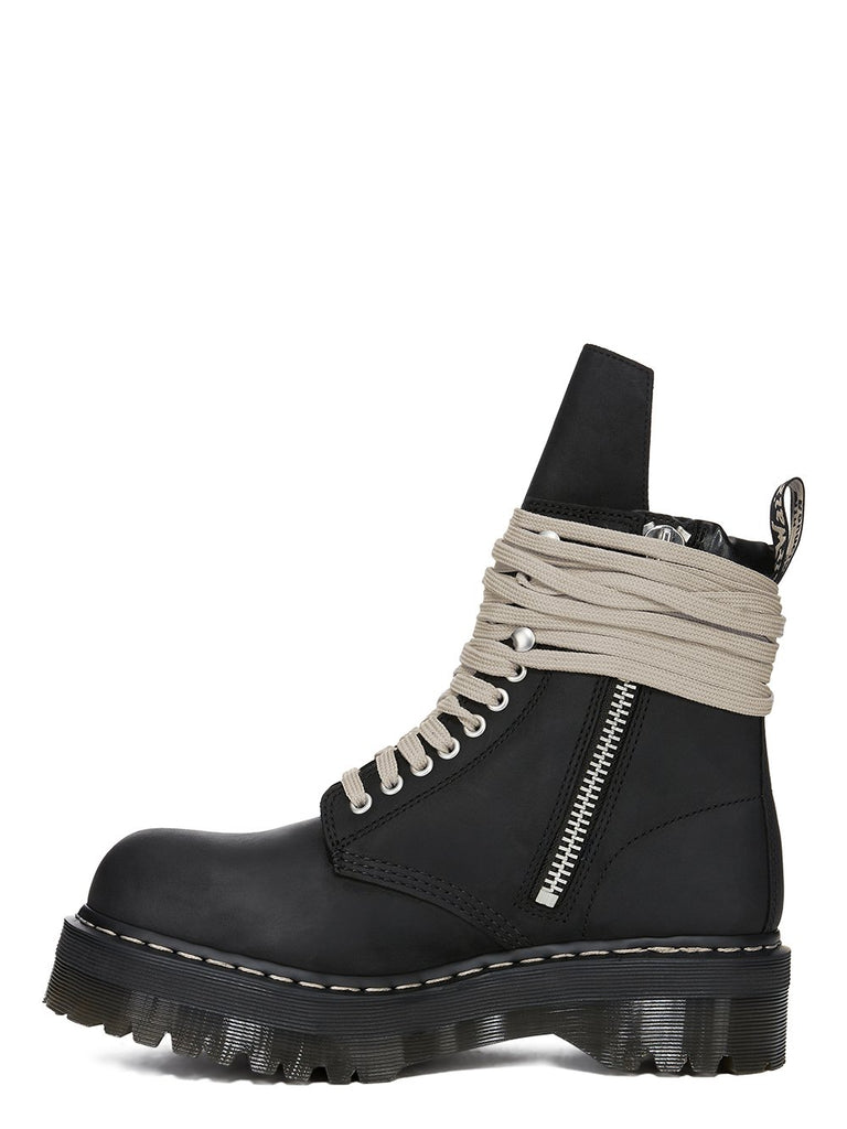 DR. MARTENS X RICK OWENS FW25 QUAD SOLE STEEL TOE BOOT IN OILY NUBUCK COW LEATHER