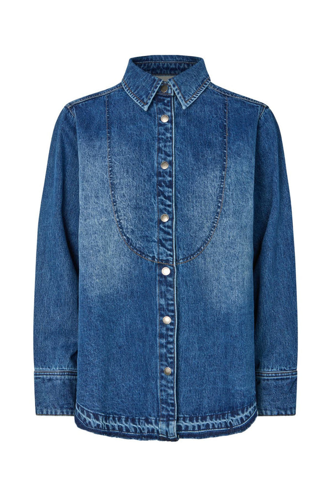 Rabens Saloner Paia Denim bib shirt I Dark indigo
