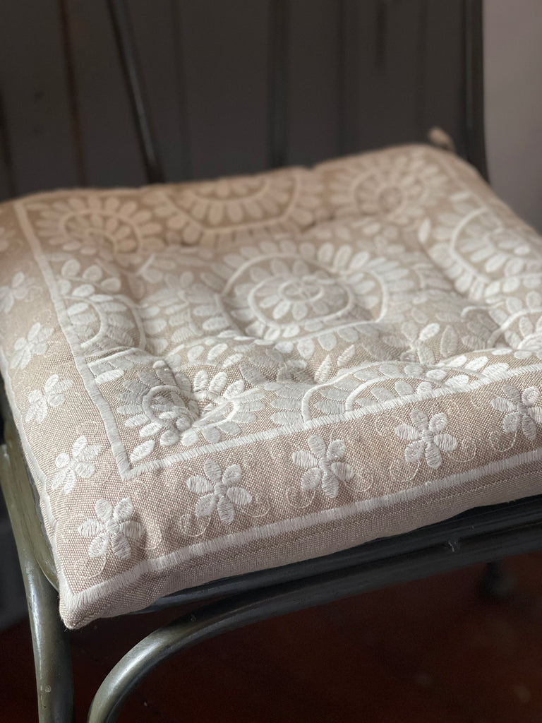 Natural Cotton Embroidered Gaddi Seat Cushion