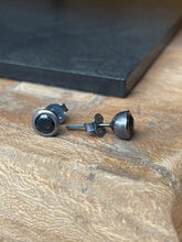 Stud with black onyx - 925 oxidised silver earrings