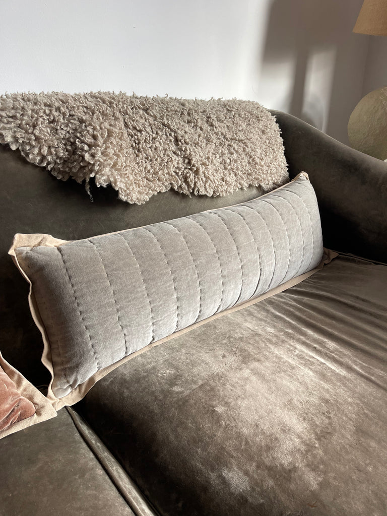 Maitri: Stonewashed Velvet Cushion - Cloud (30x90)