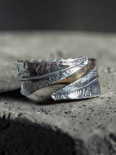 925 silver wrapped leaf ring OXIDISED