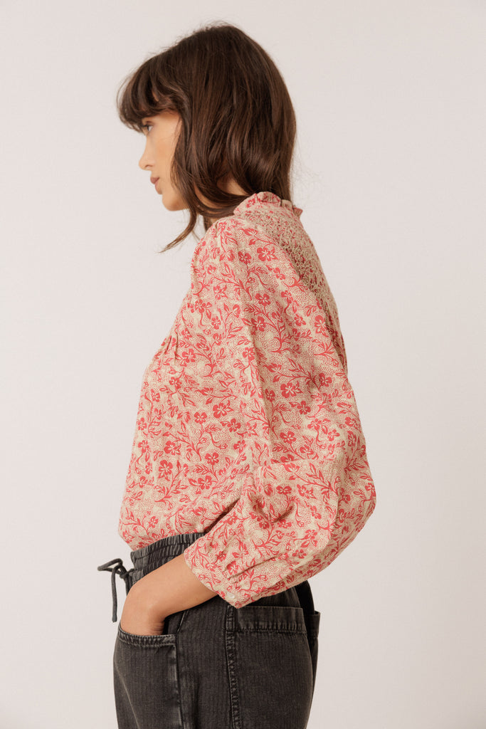 AW26 CAMISA SMOCKED EMBROIDERED SHIRT RED