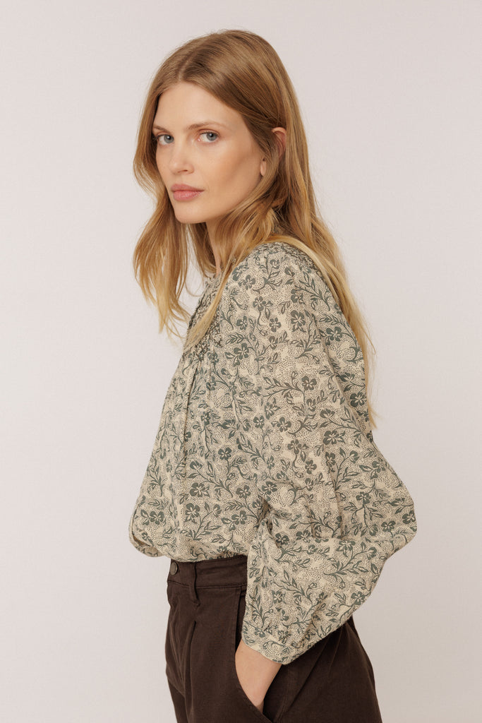 AW26 CAMISA SMOCKED EMBROIDERED SHIRT SLATE