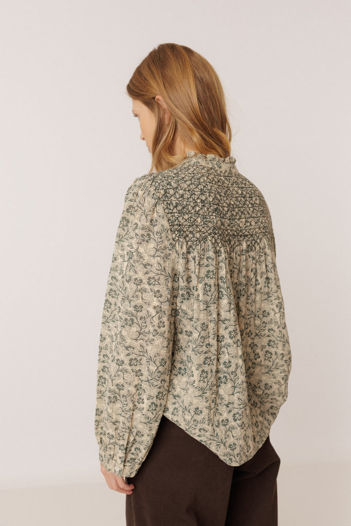 AW26 CAMISA SMOCKED EMBROIDERED SHIRT SLATE