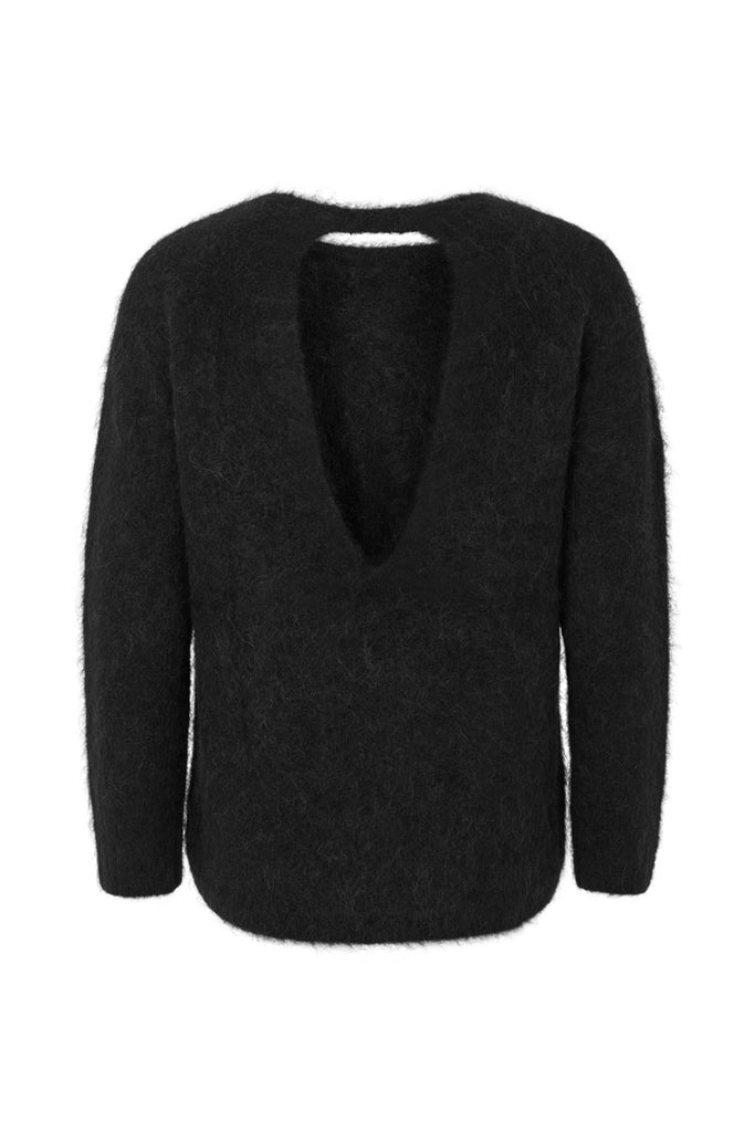 Rabens Saloner Black Fluffy knit open back sweater Dinea