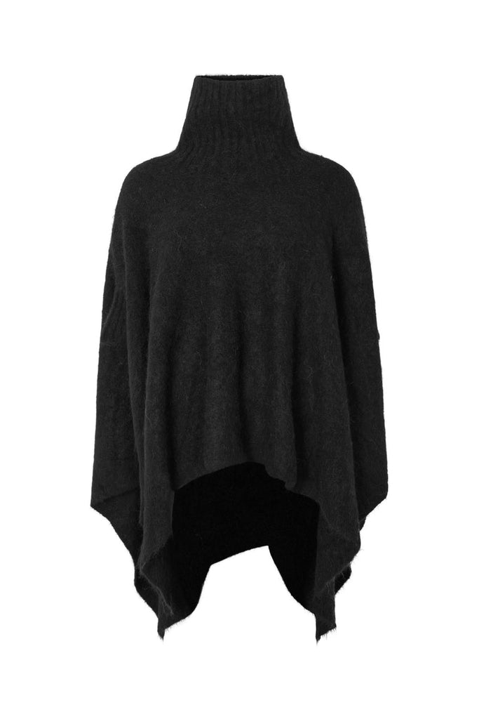 Rabens Saloner Black Fluffy knit poncho Dede