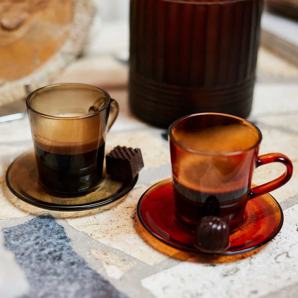 HK Living : 70s glassware: coffee cup amber brown
