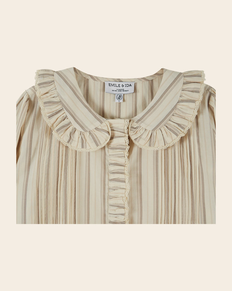 AW26 BLOUSE Pleated beige stripes