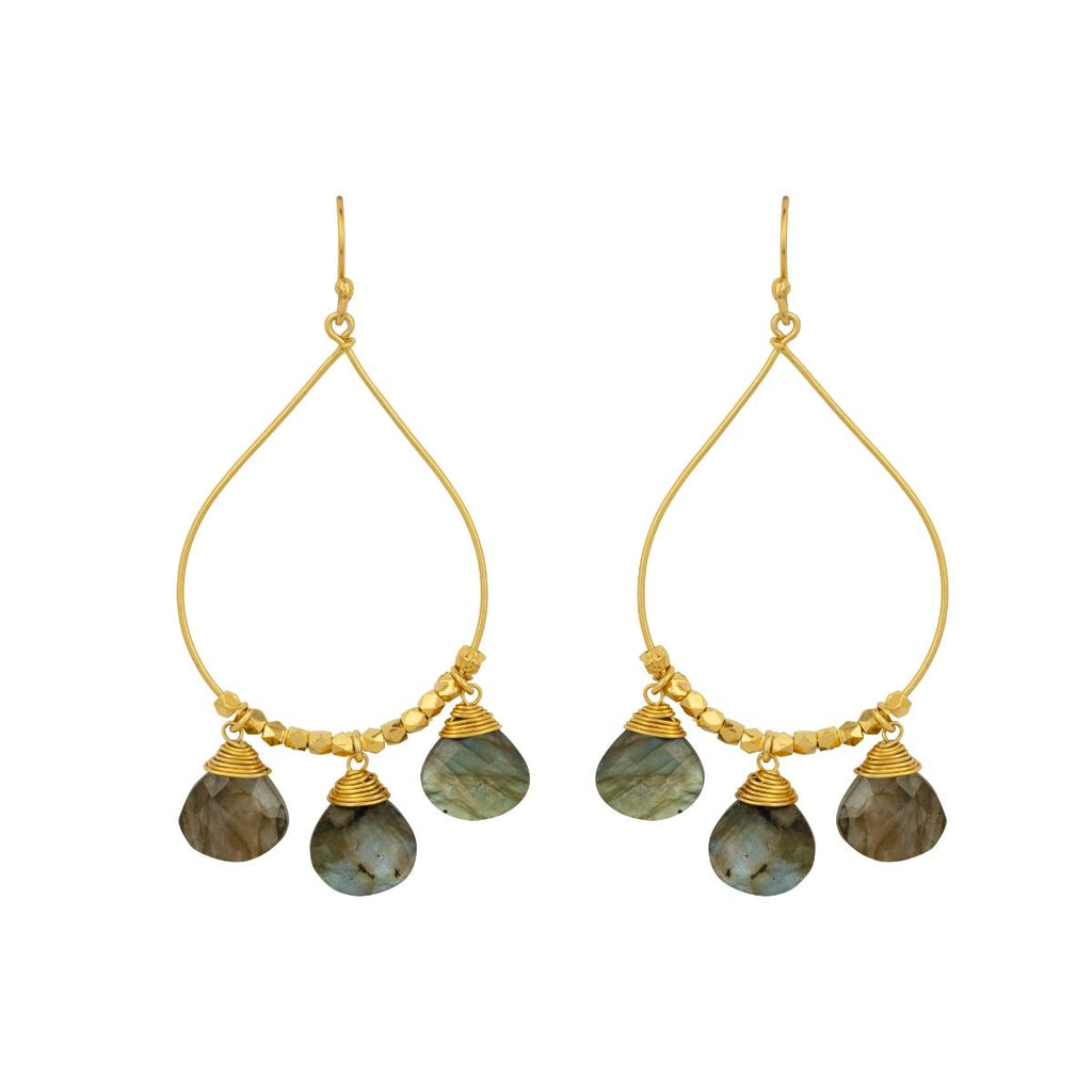 Bella Gemstone drop Hoop Earrings - Labradorite