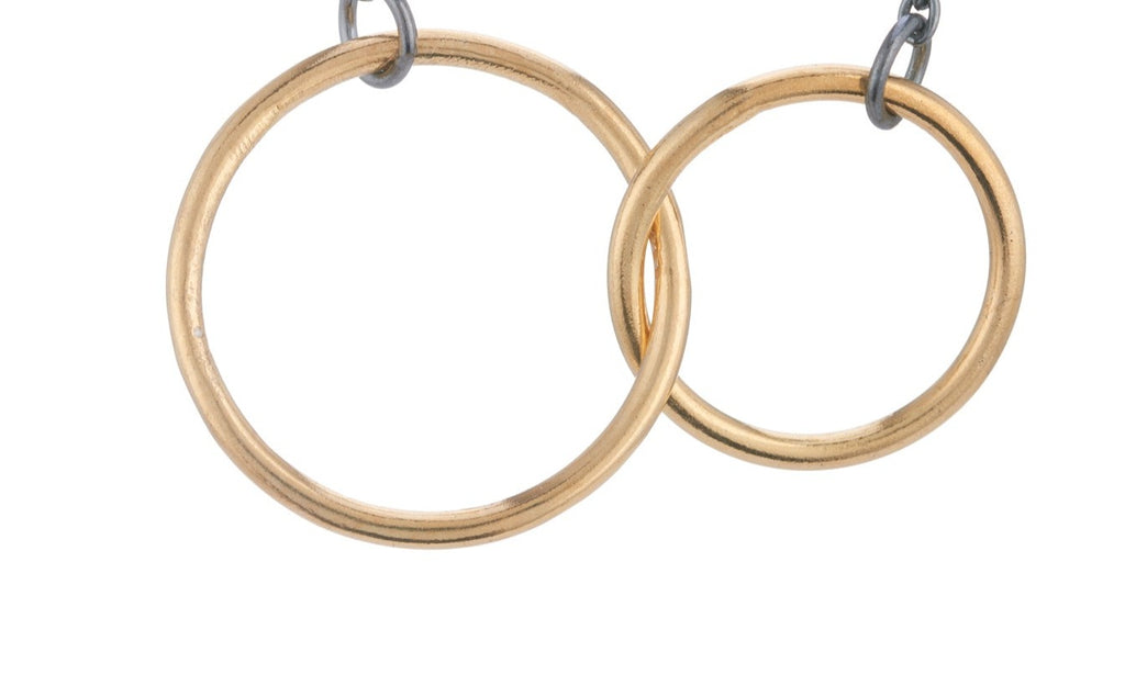 Double hoop Necklace - silver chain with gold hoop