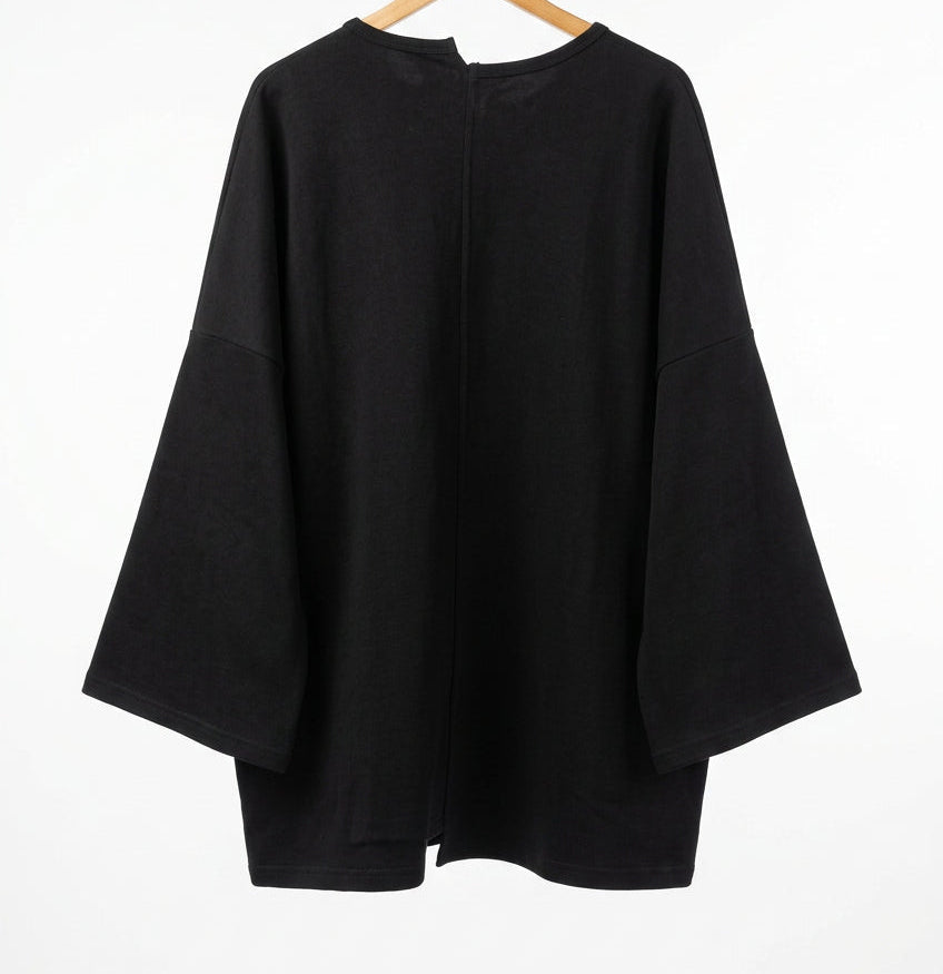 WDTS Asymmetric Medium Weight French Terry Heron Top Black