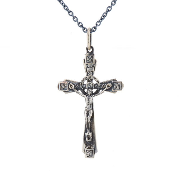 WDTS Oxidised 925 Silver ornate crucifix necklace