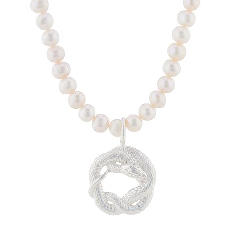 Pearl Necklace W/Snake - Silver