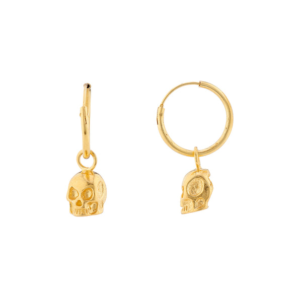 Small Skull Hoop Earrings - Gold Plated