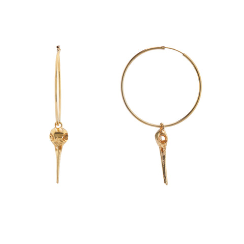 Bird Skull Hoop Earrings - Gold