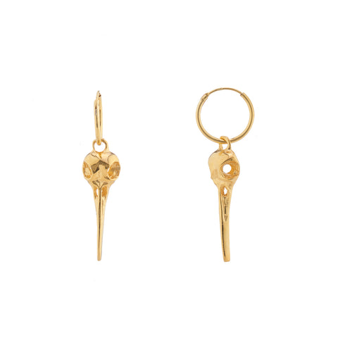 Bird Skull Small Hoop Earrings - Gold