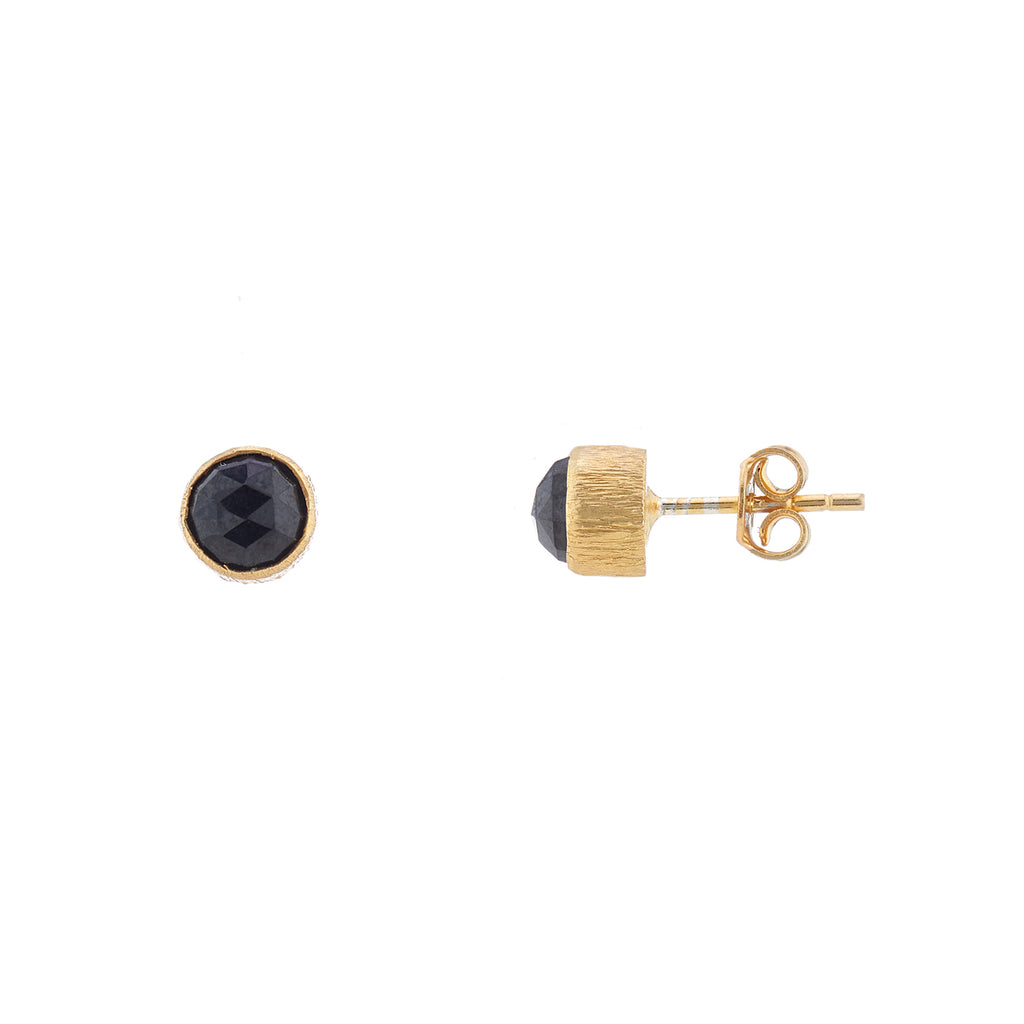 925 Silver Black Onyx Brushed Studs - Gold
