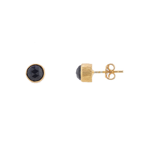 925 Silver Black Onyx Brushed Studs - Gold