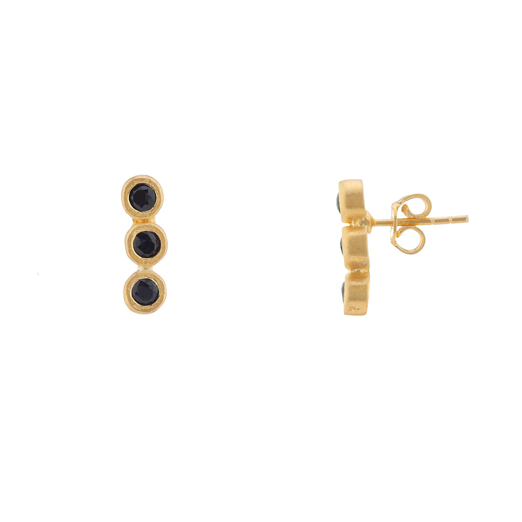 Triple Onyx Earrings - Gold