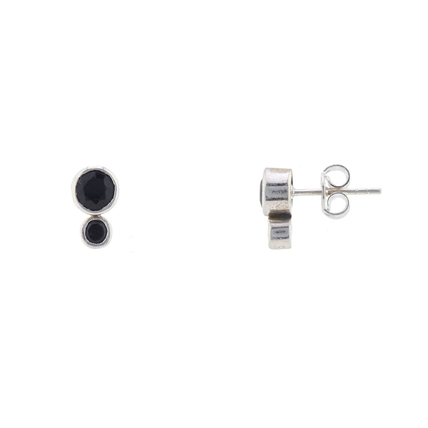 925 Brushed Silver Double Onyx Earrings