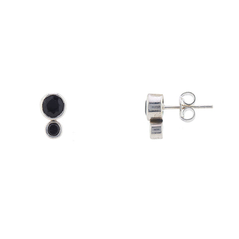 925 Brushed Silver Double Onyx Earrings