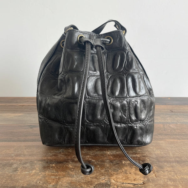 Mini Bucket Bag- Black Croc