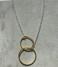 Double hoop Necklace - silver chain with gold hoop